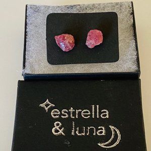 Raw Fuchsia Tourmaline Crystal Stud Earrings